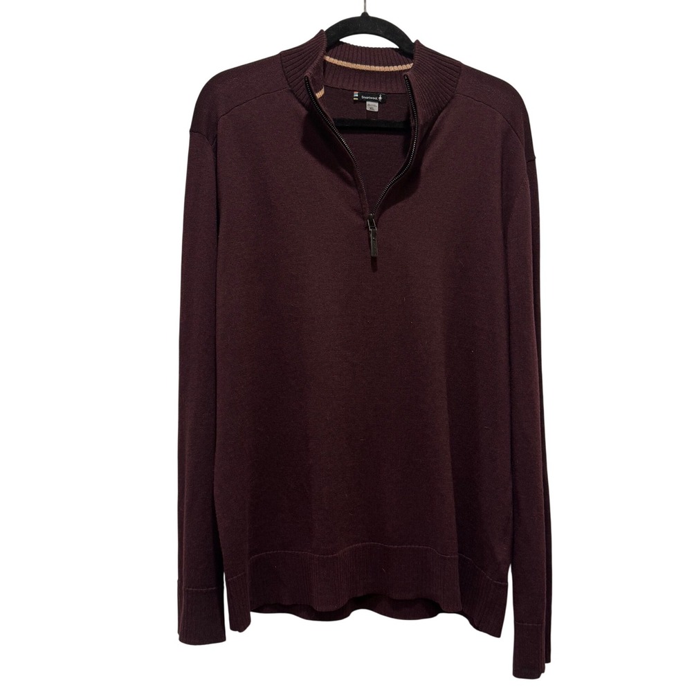Smartwool Quarter Zip Sweater Mens‎ XL Burgundy Merino Wool Blend Mock Hiking